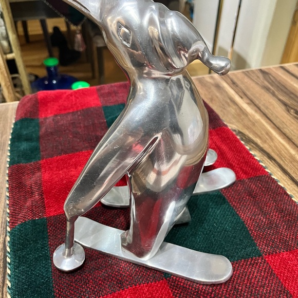 Aluminum Skiing Penguin Sculpture Metal Figure Animal Decor Contemporary - Picture 2 of 6